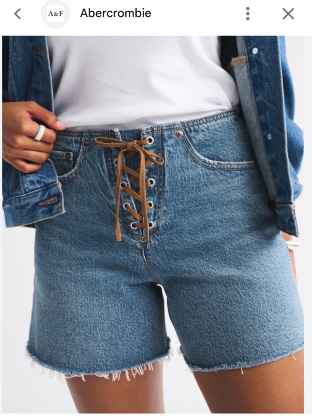 Abercrombie & Fitch Lace-Up Denim Shorts — Blue - Picture 4 of 4